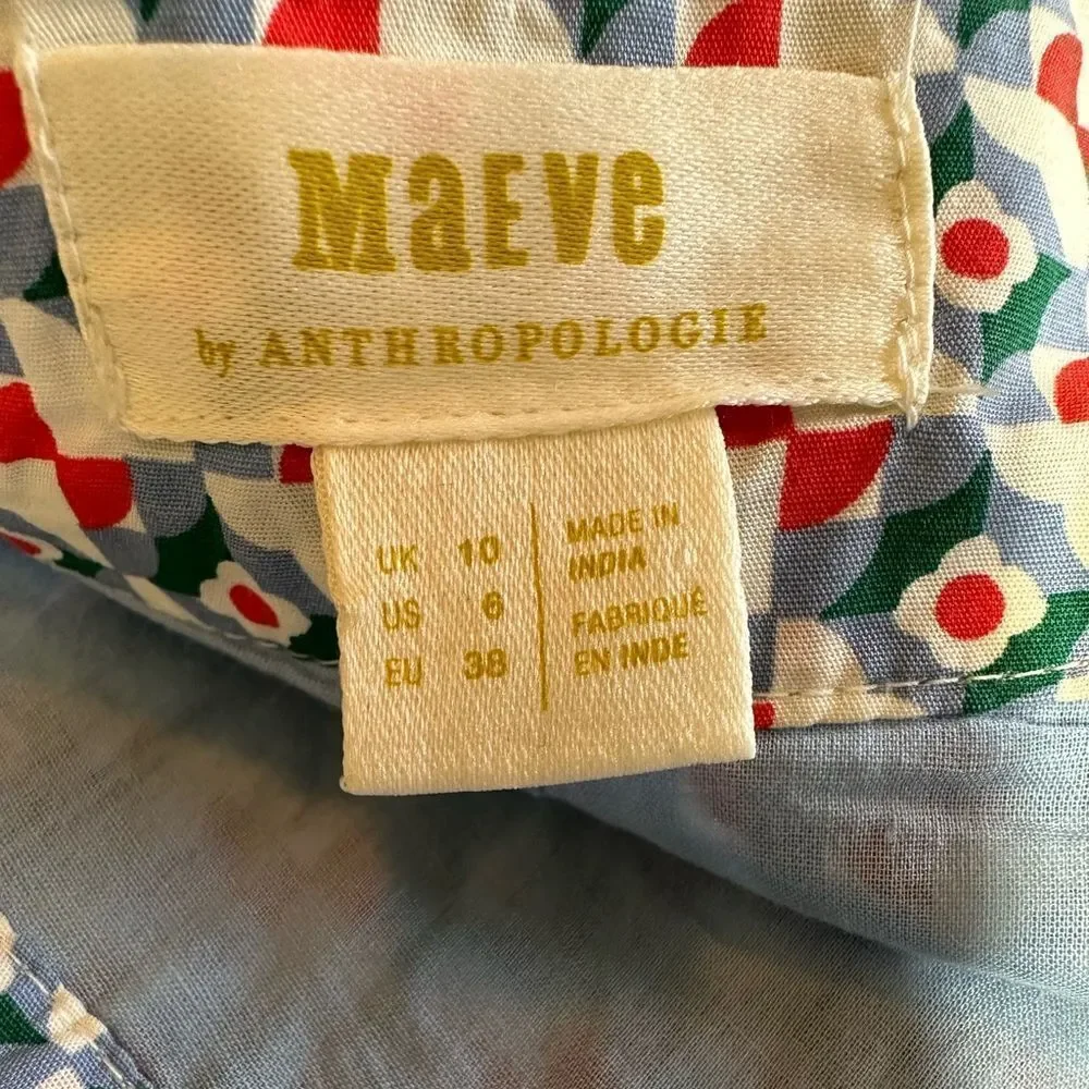 MAEVE ANTHROPOLOGIE Women's Cotton Motif Pleated Mini Skirt Blue Size 6 - Picture 4 of 12